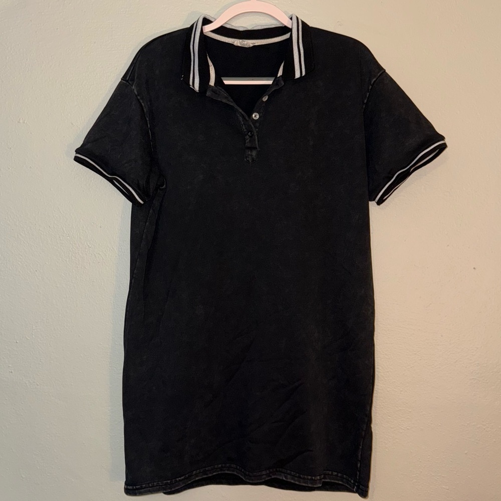 POL Classic Black Acid Wash Polo Dress - Women's Size Medium
